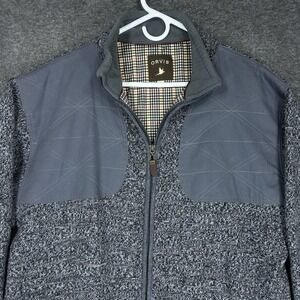 Orvis Ultimate Foul Weather Sweater Mens L Gray Wool Full Zip Windproof Lined